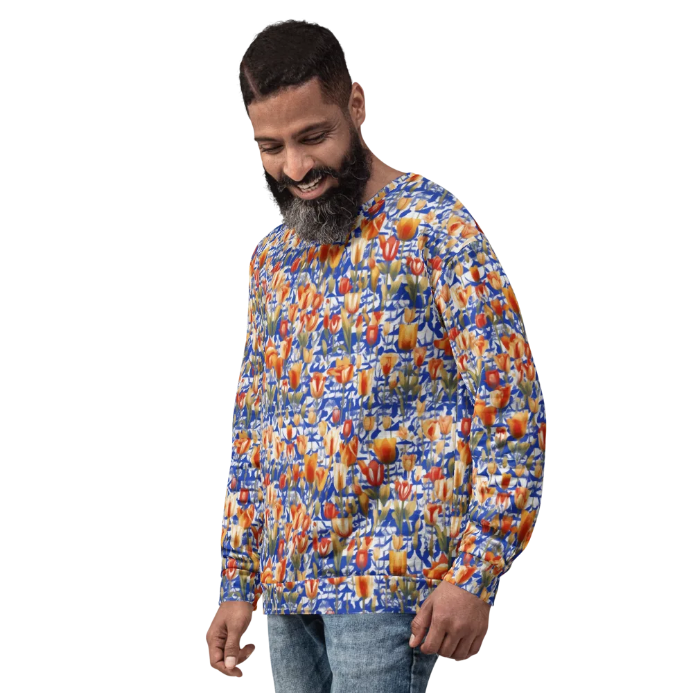 Cobalt Tulip Riot on Sweatshirt — Left Front