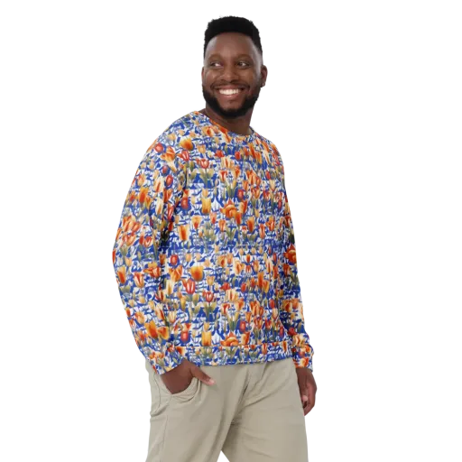 Cobalt Tulip Riot on a Sweatshirt