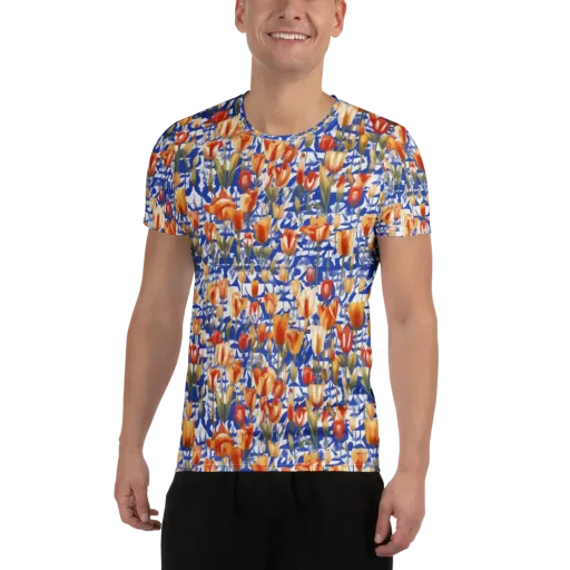 Cobalt Tulip Riot on a Men's Athletic T-Shirt