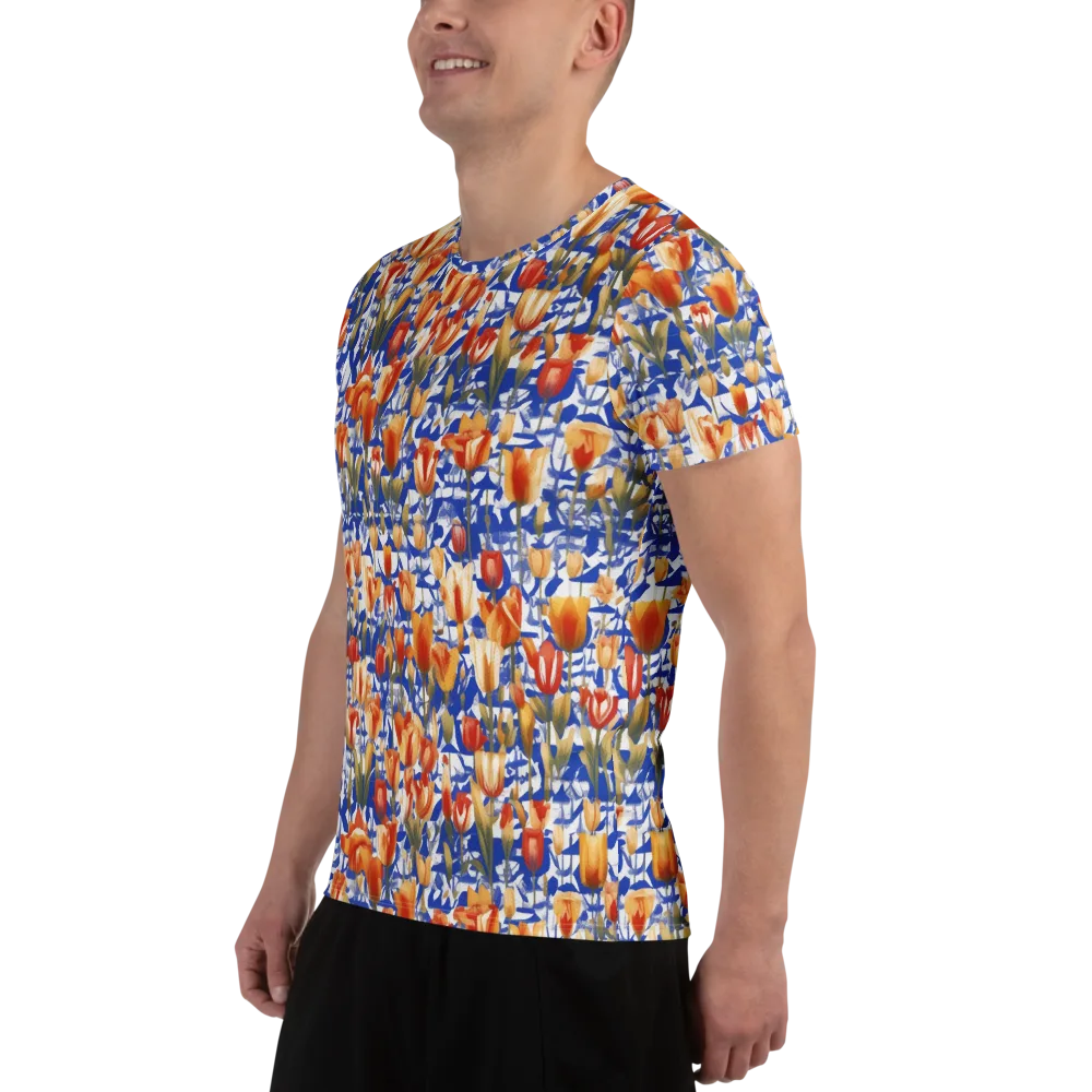 Cobalt Tulip Riot on Men's Athletic T-Shirt — Left