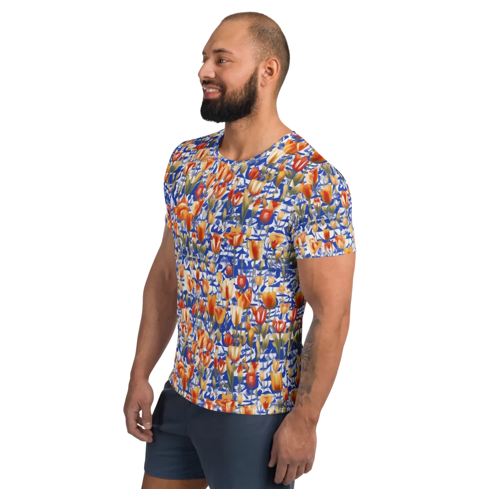 Cobalt Tulip Riot on Men's Athletic T-Shirt — Left