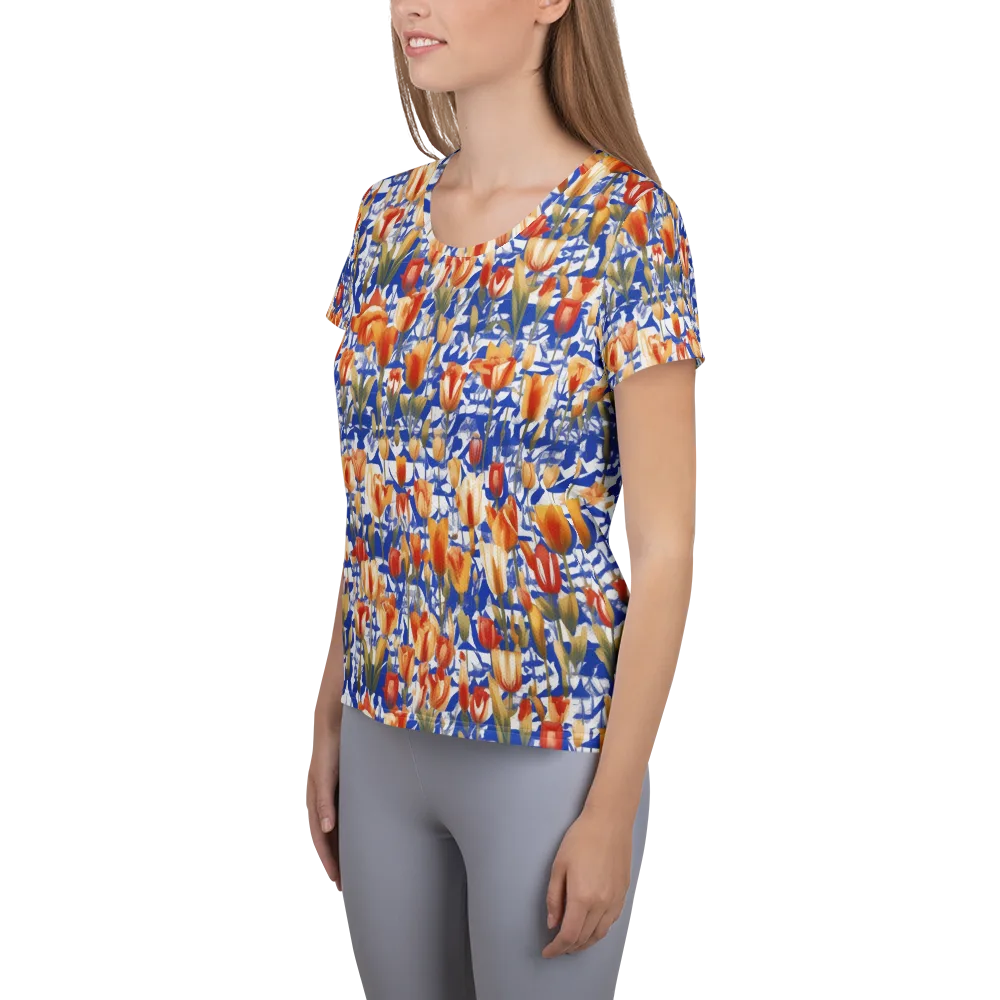 Cobalt Tulip Riot on Women's Athletic T-Shirt — Left