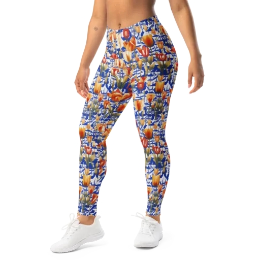 Cobalt Tulip Riot on a Leggings