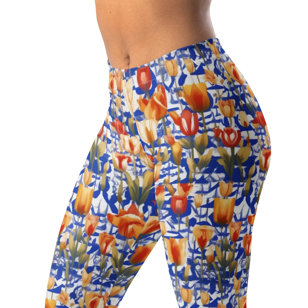 Cobalt Tulip Riot on Leggings — Left Front