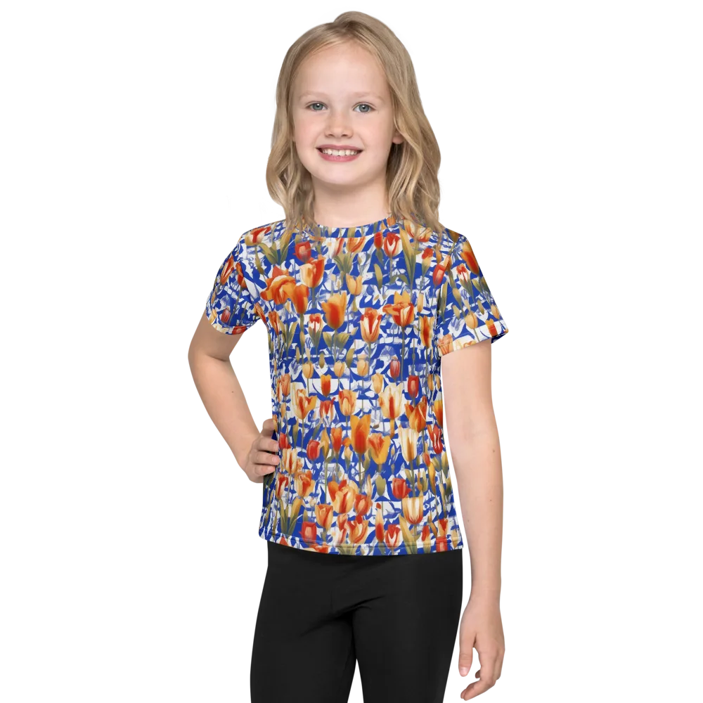 Cobalt Tulip Riot on Kids Crew Neck T-Shirt — Front