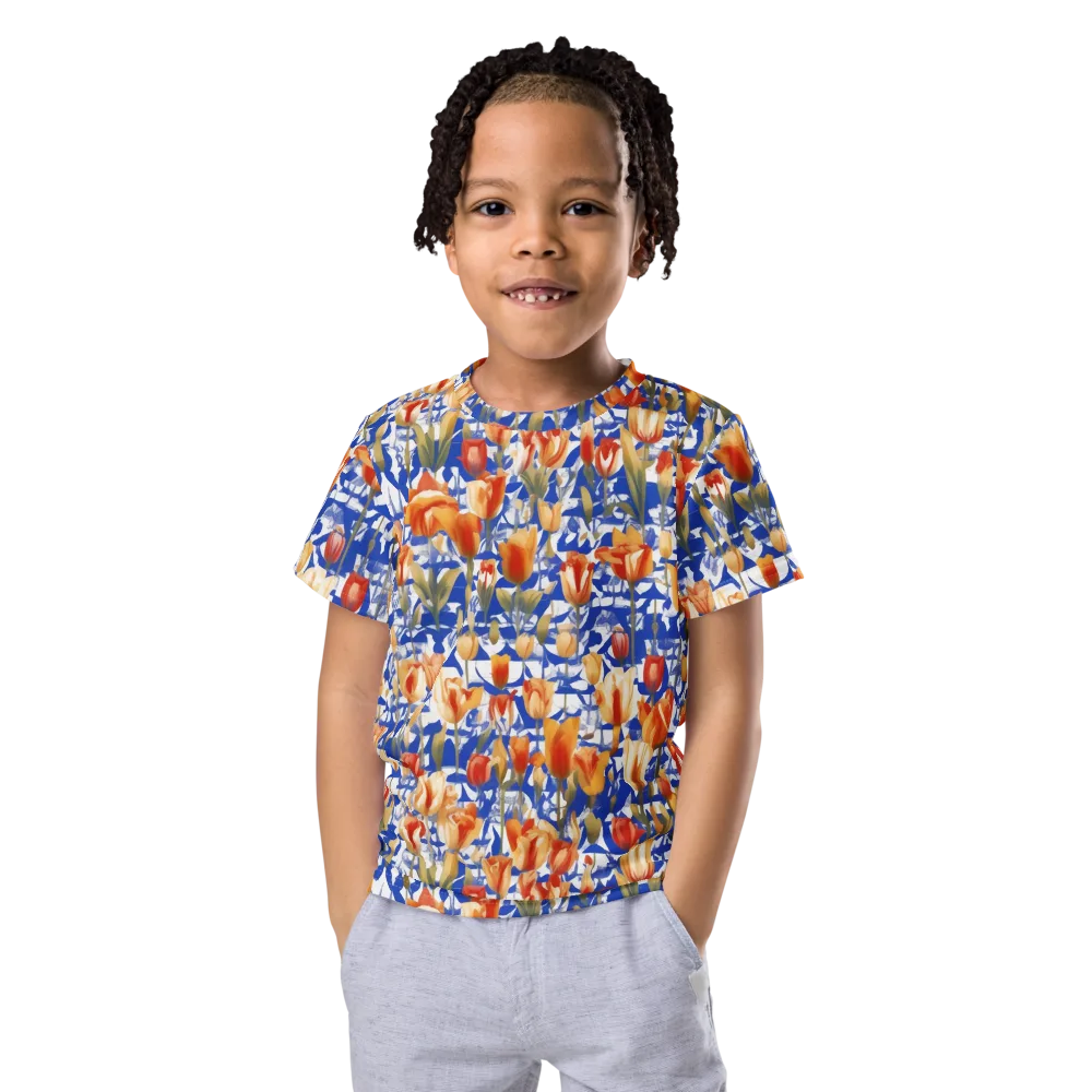 Cobalt Tulip Riot on Kids Crew Neck T-Shirt — Front