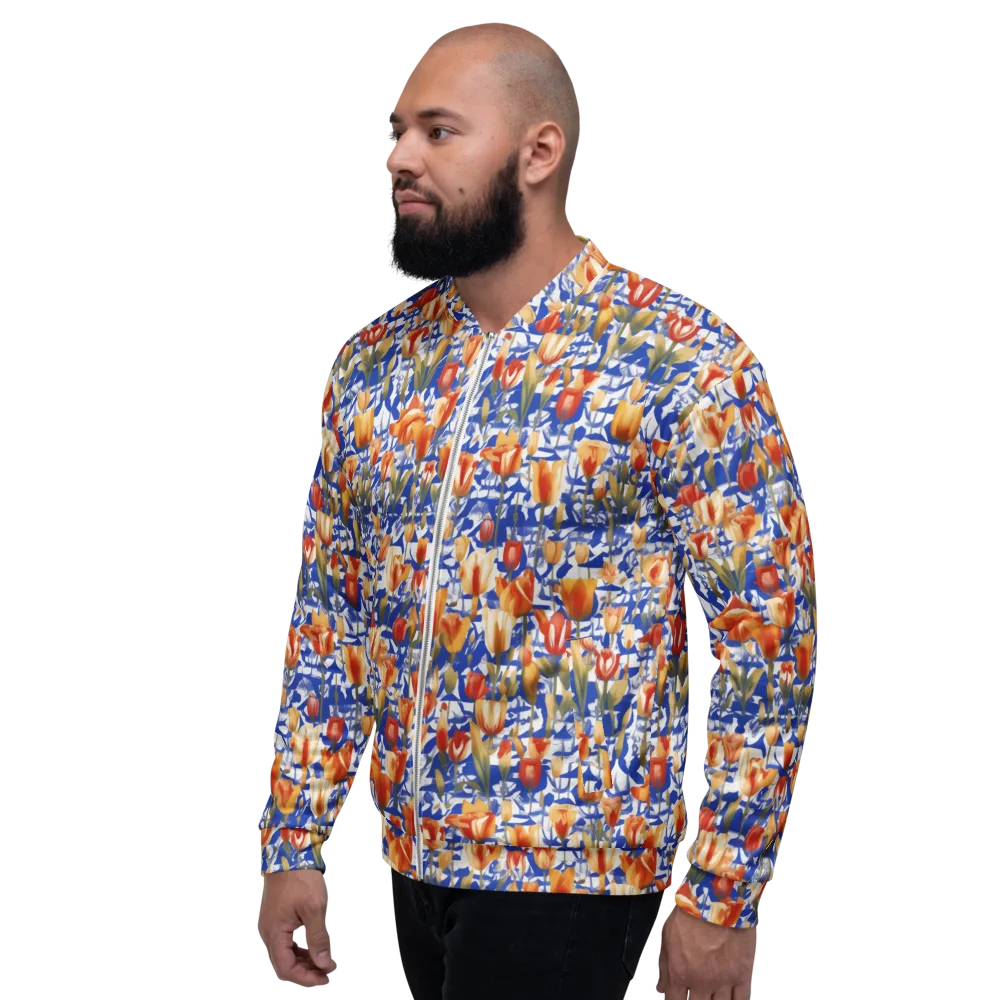 Cobalt Tulip Riot on Bomber Jacket — Left