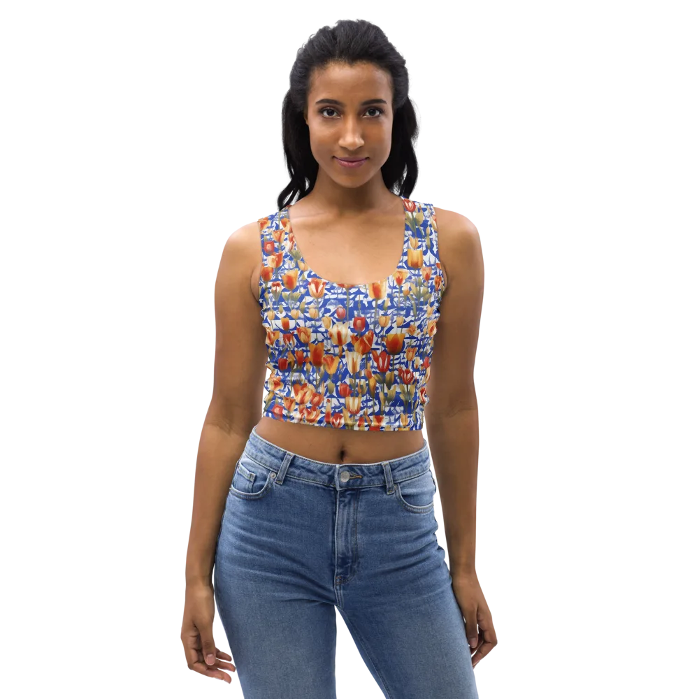 Cobalt Tulip Riot on Crop Top — Front