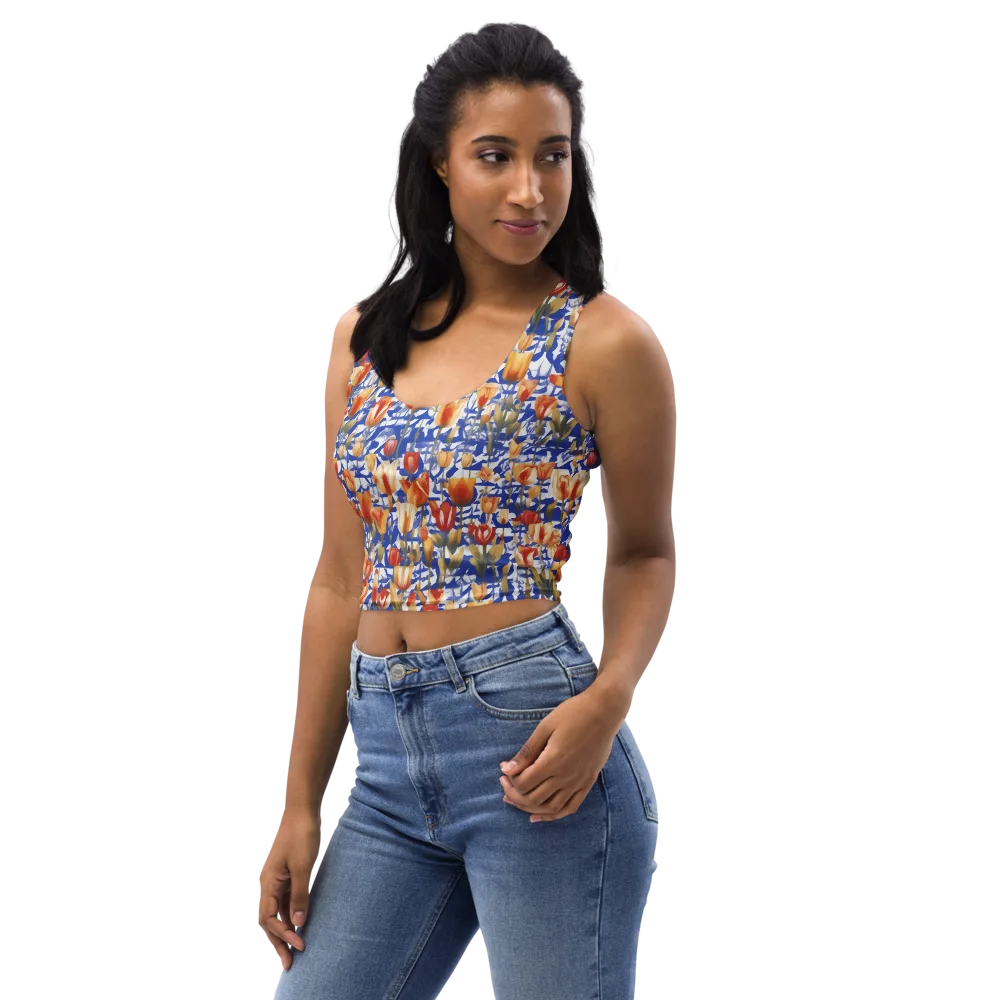 Cobalt Tulip Riot on Crop Top — Left Front