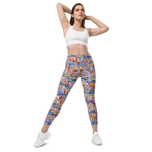 Cobalt Tulip Riot on a Leggings with Pockets