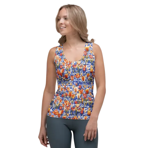 Cobalt Tulip Riot on a Women's Tank Top