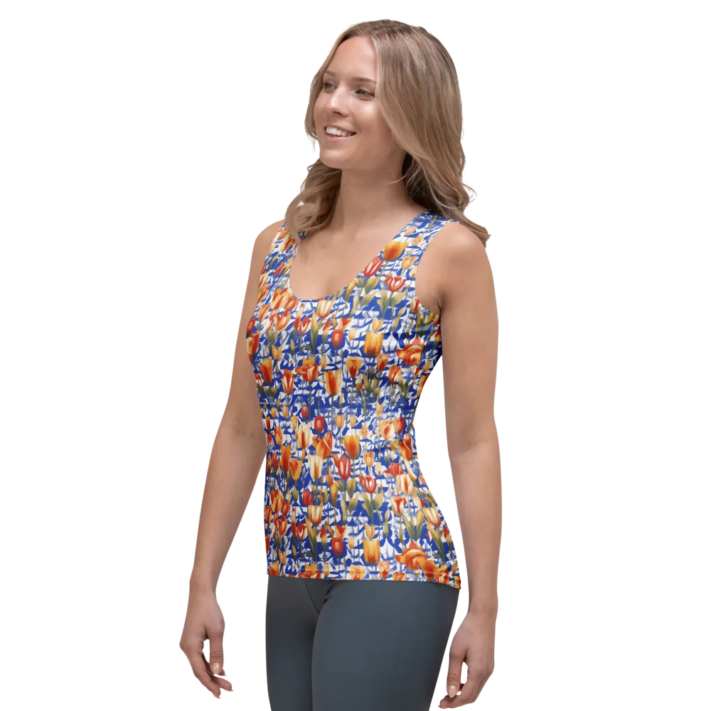 Cobalt Tulip Riot on Women's Tank Top — Left Front
