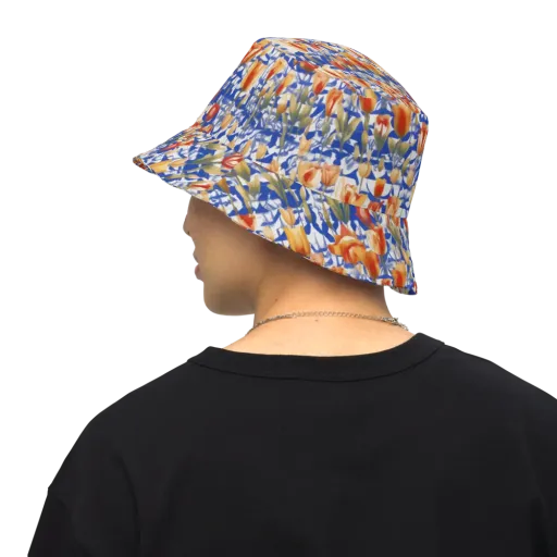Cobalt Tulip Riot on a Reversible Bucket Hat