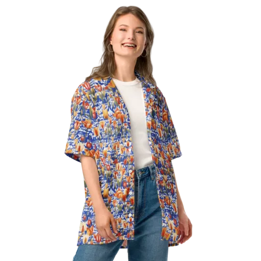 Cobalt Tulip Riot on a Button Shirt