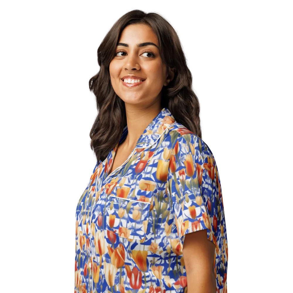 Cobalt Tulip Riot on Women's Short Sleeve Pajama Top — Left Front