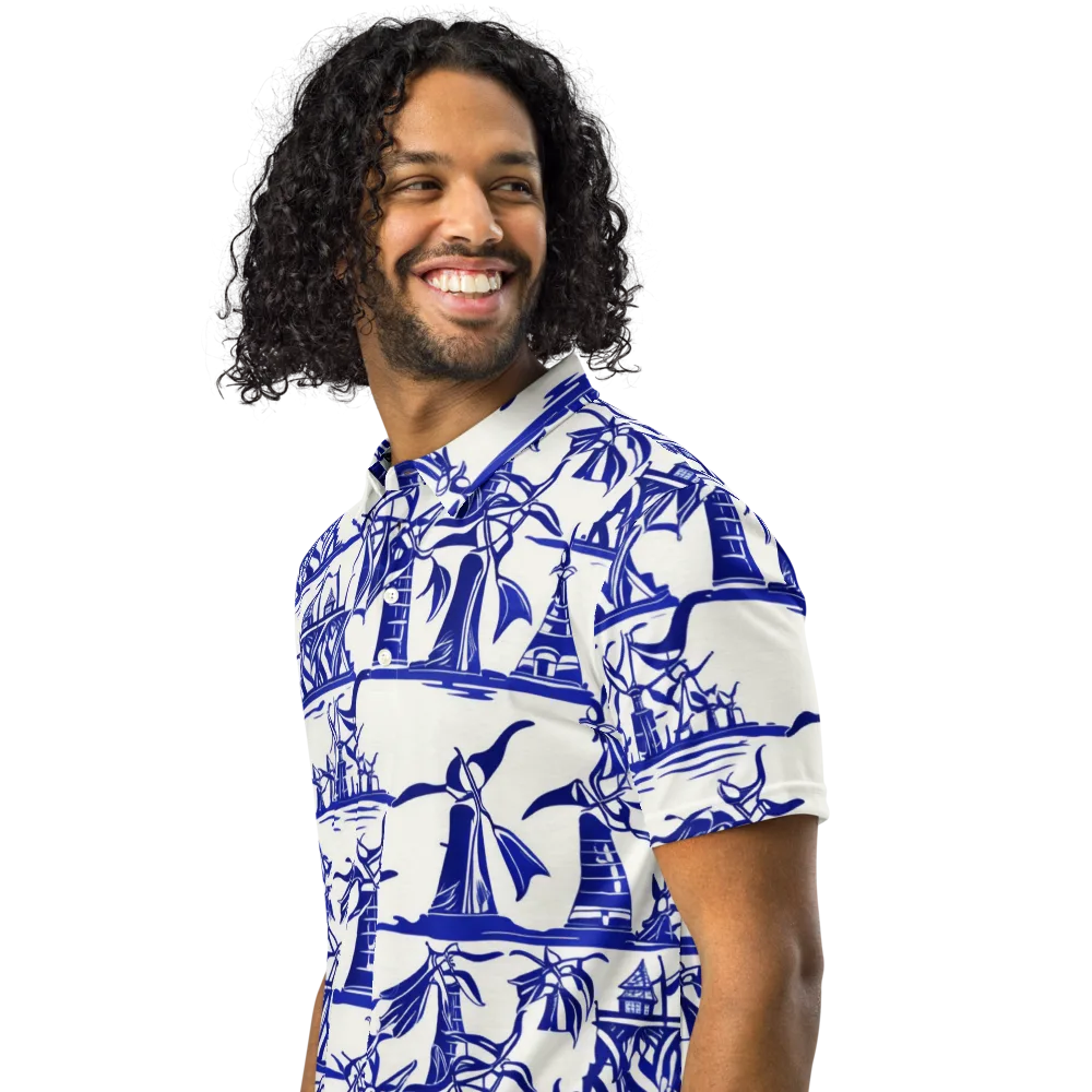 Cobalt Coastline on Men's Slim Fit Polo Shirt — Left Front