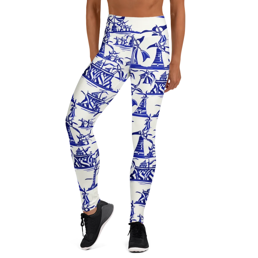 Cobalt Coastline on Yoga Leggings — Front
