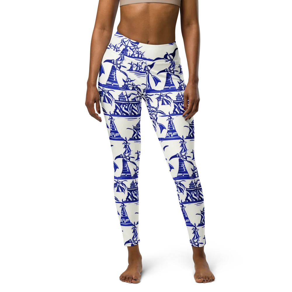 Cobalt Coastline on Yoga Leggings — Front