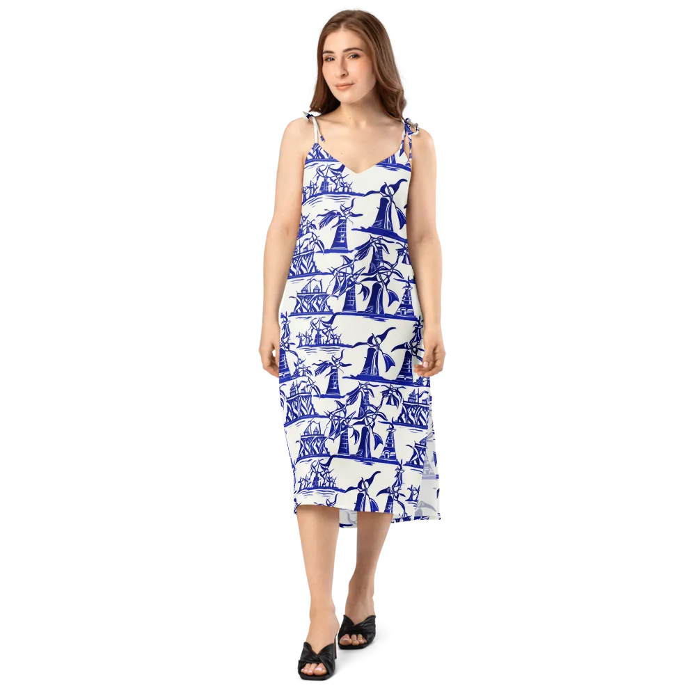 Cobalt Coastline on Slip Dress — Front