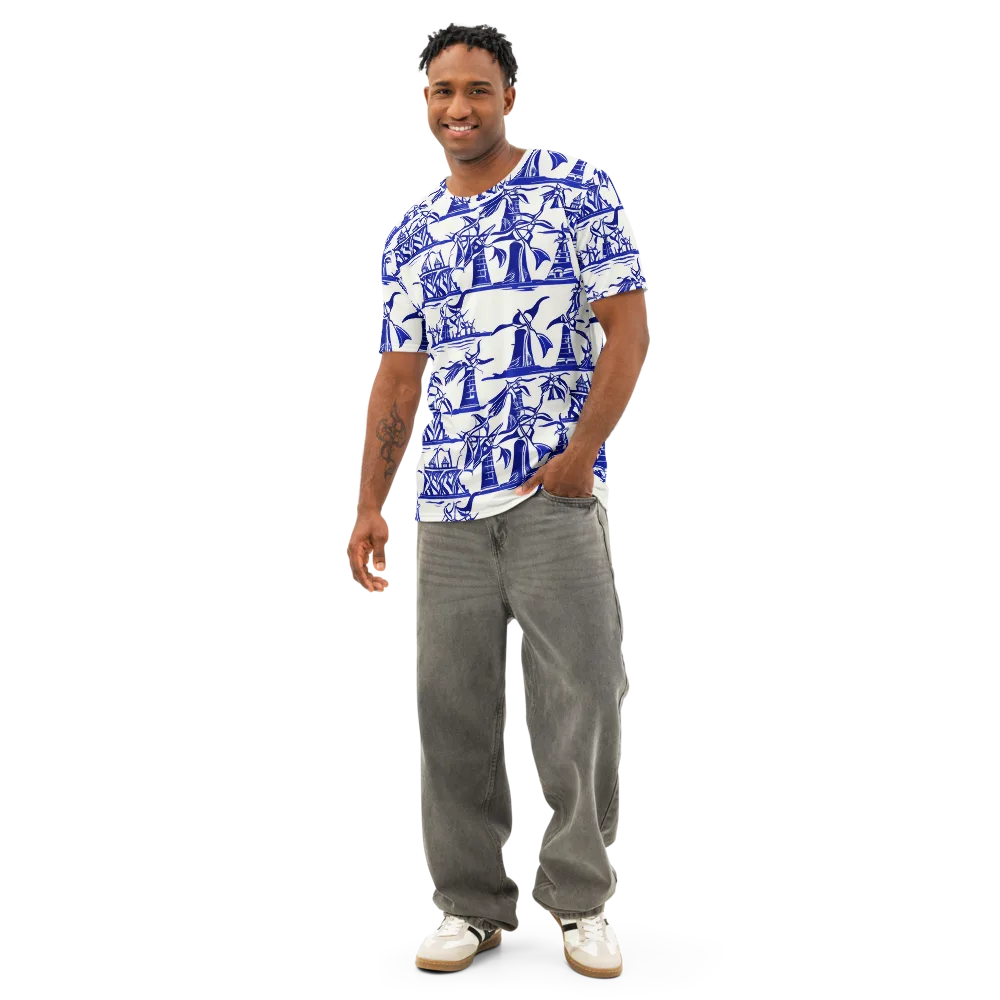 Cobalt Coastline on Men's Cotton Crew Neck T-Shirt — Front