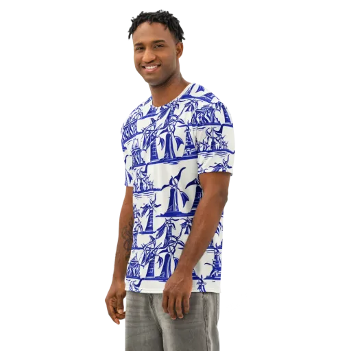 Cobalt Coastline on a Men's Cotton Crew Neck T-Shirt
