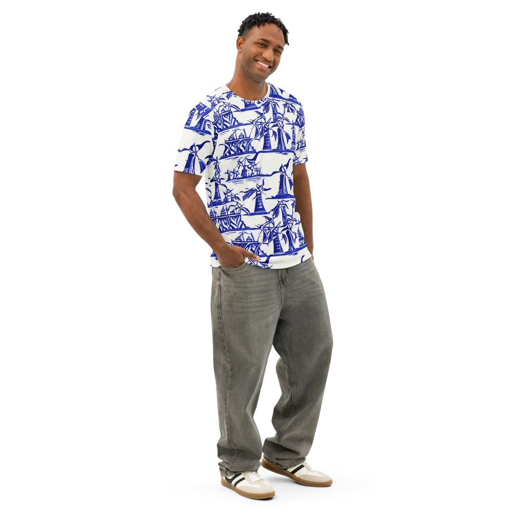 Cobalt Coastline on Men's Cotton Crew Neck T-Shirt — Right Front
