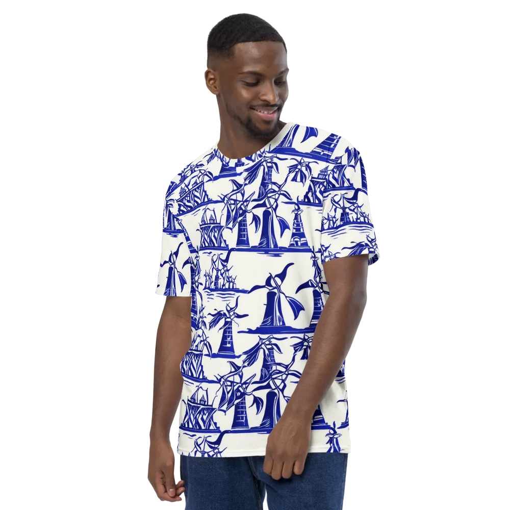 Cobalt Coastline on Men's Crew Neck T-Shirt — Left