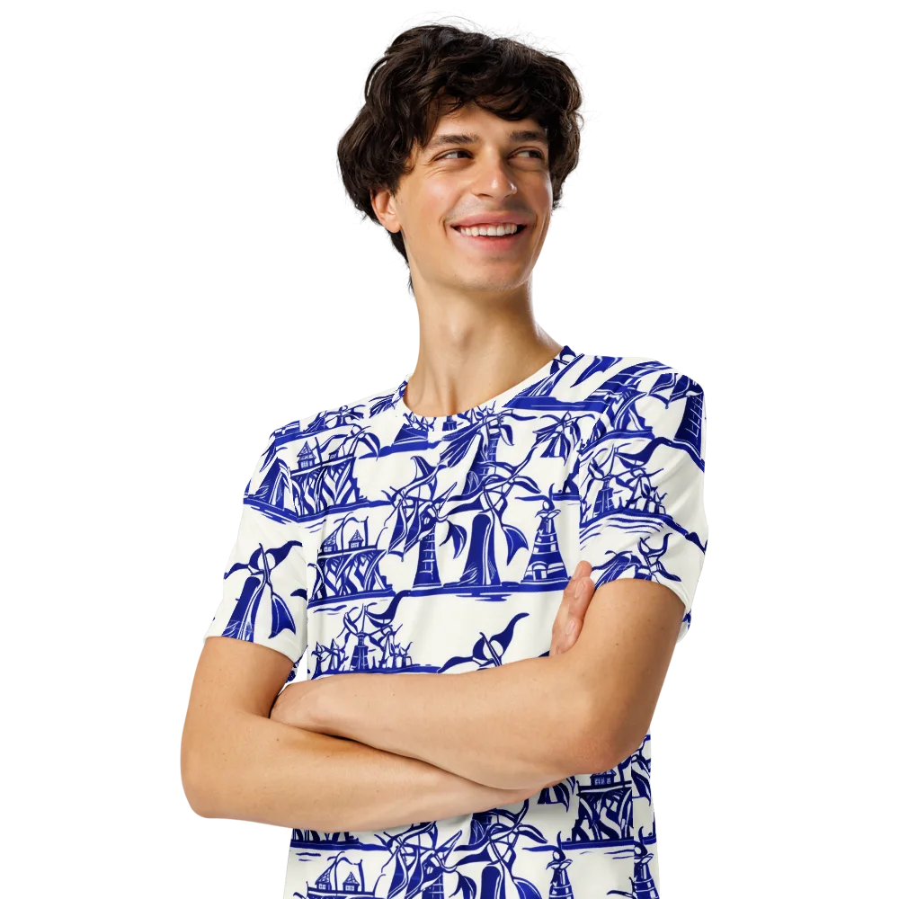 Cobalt Coastline on Men's Crew Neck T-Shirt — Left Front