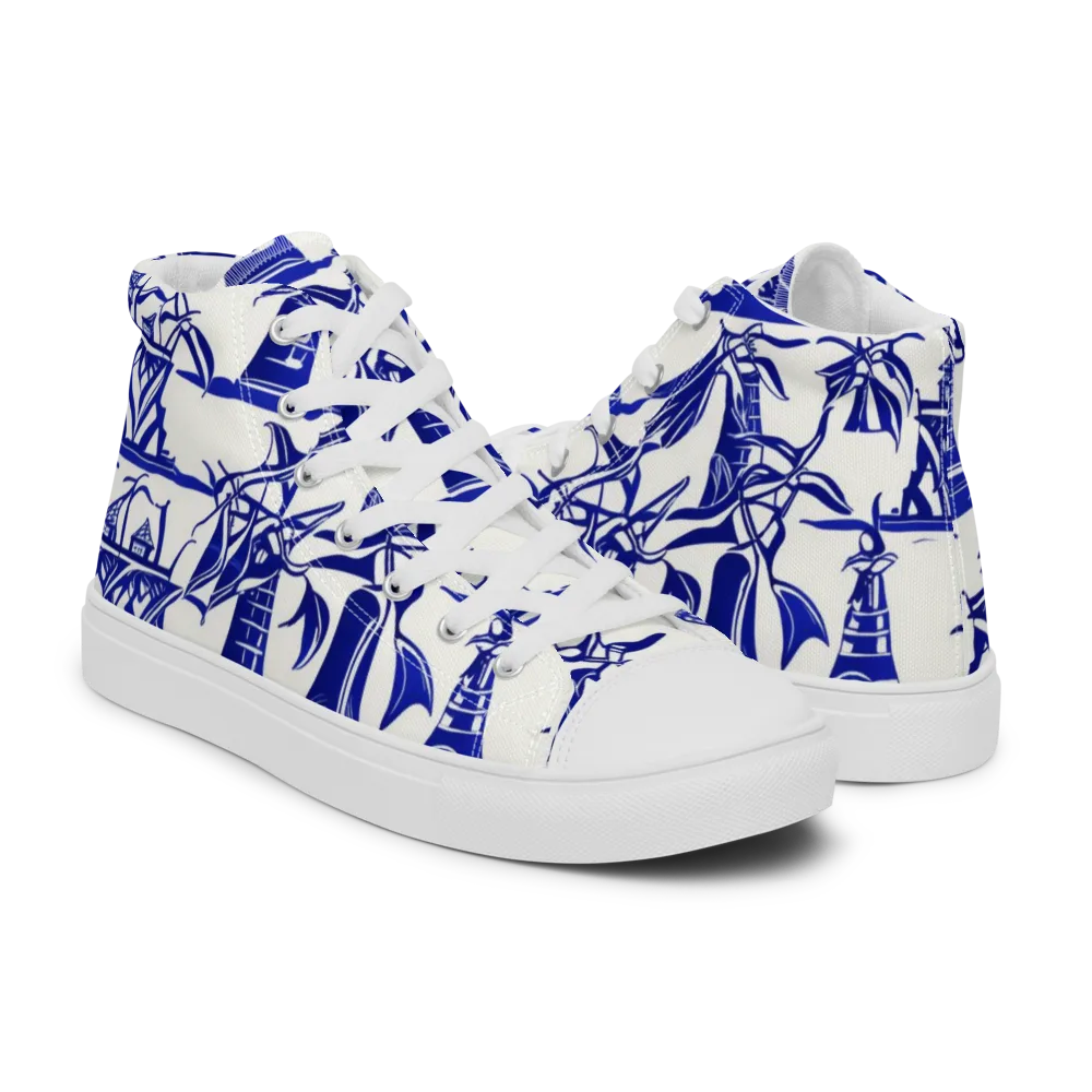 Cobalt Coastline on Men's High Top Canvas Shoes — Right
