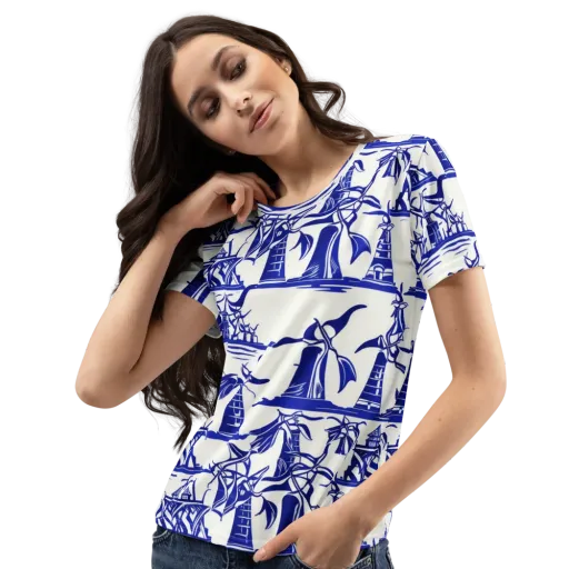 Cobalt Coastline on a Women's Crew Neck T-Shirt