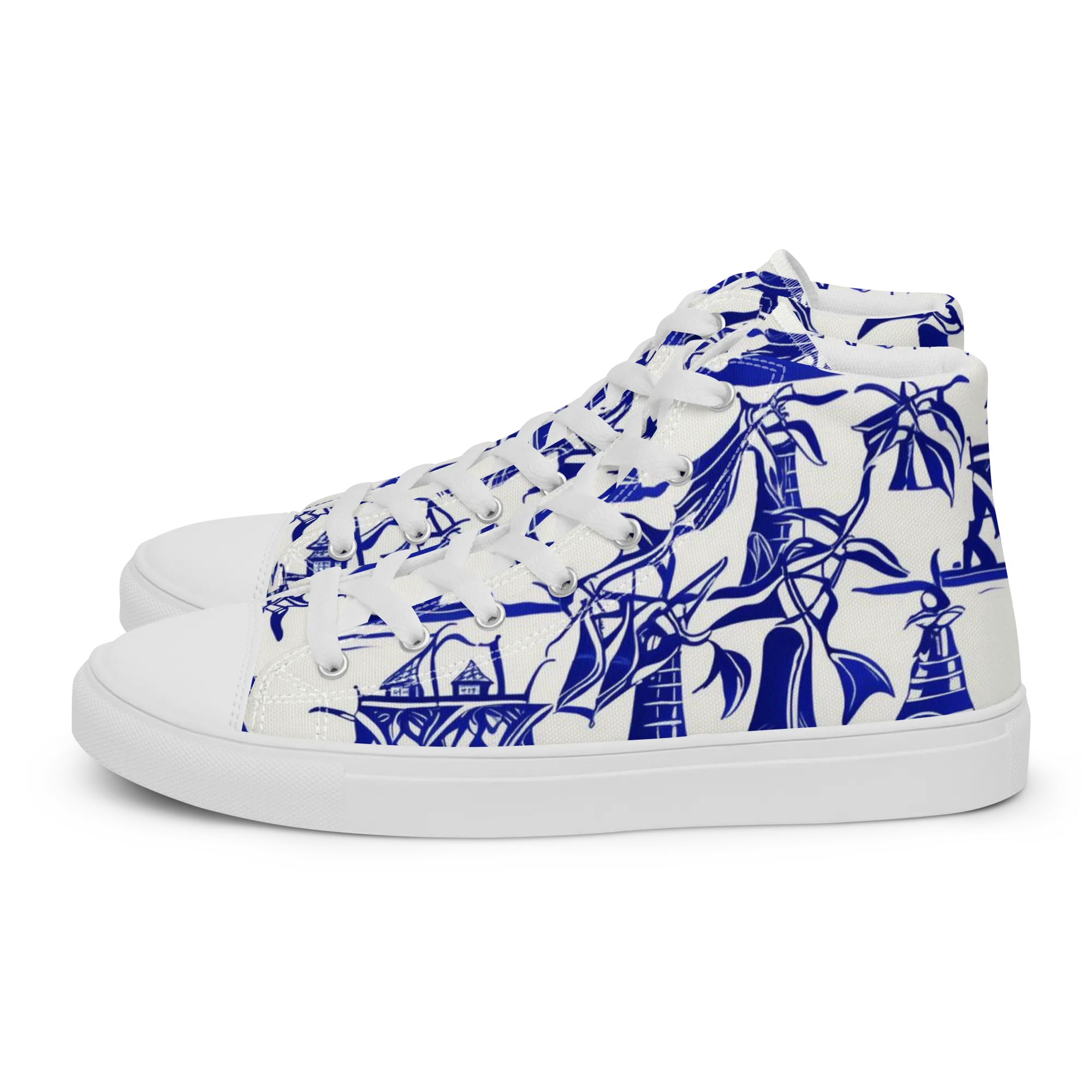 Cobalt Coastline on Women's High Top Canvas Shoes — Left