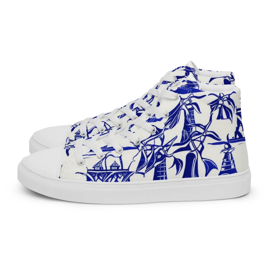 Cobalt Coastline on Women's High Top Canvas Shoes — Left