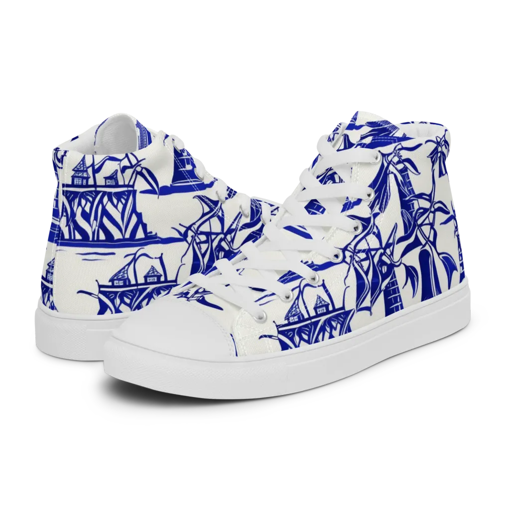 Cobalt Coastline on Women's High Top Canvas Shoes — Left