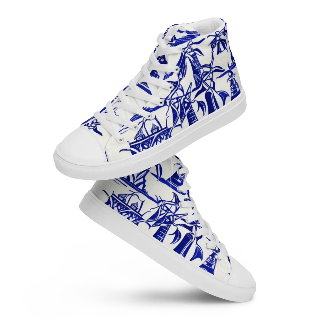 Cobalt Coastline on Women's High Top Canvas Shoes — Front