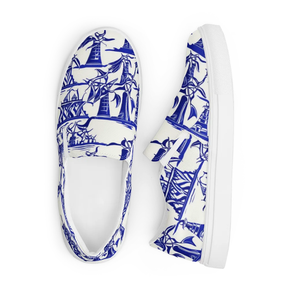 Cobalt Coastline on Men's Slip-On Canvas Shoes — Front