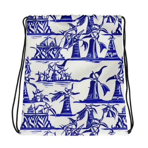 Cobalt Coastline on a Drawstring Bag
