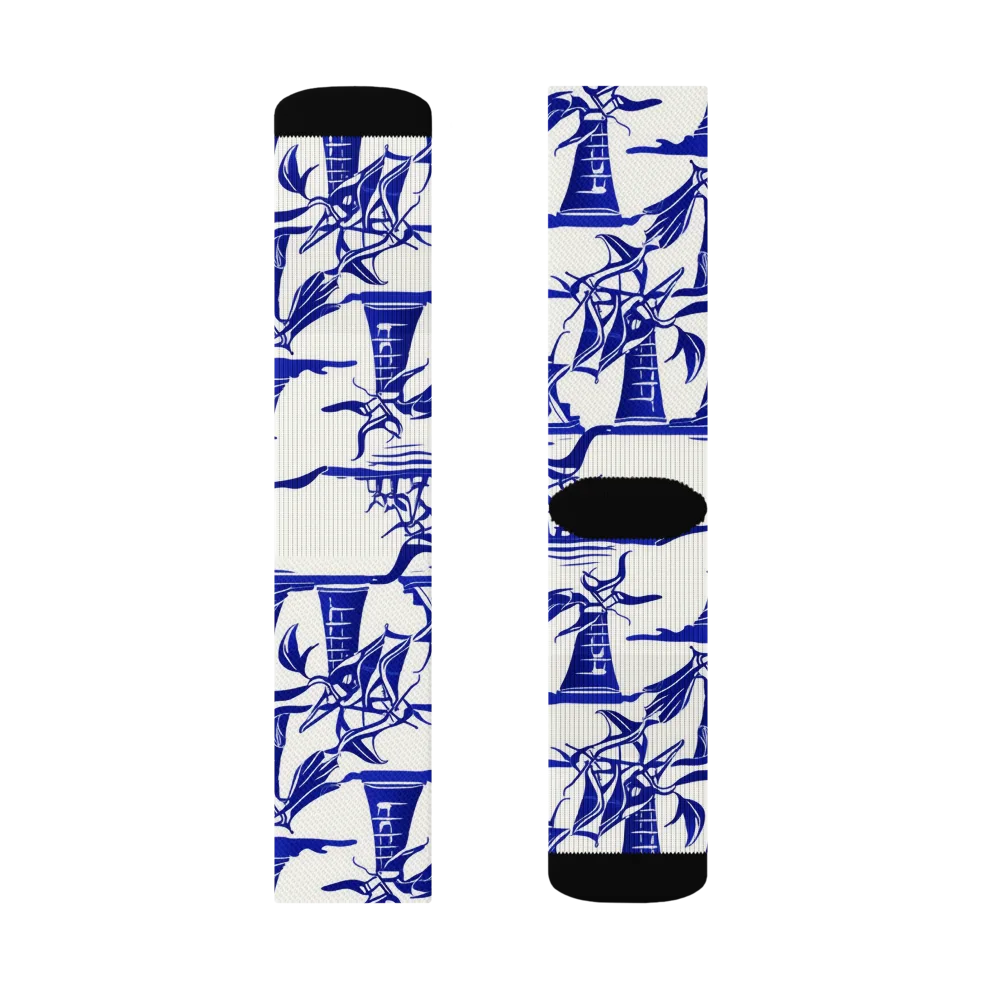 Cobalt Coastline on Socks — Left Sock