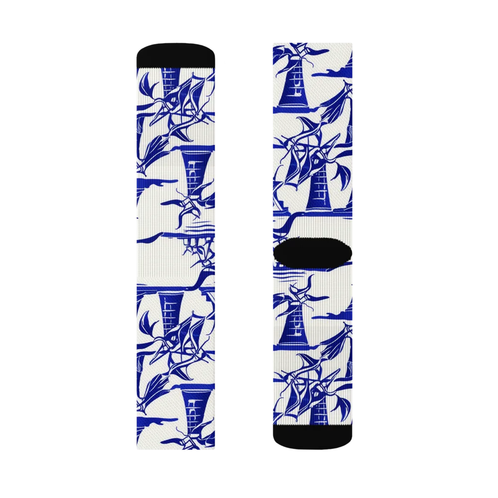 Cobalt Coastline on Socks — Right Sock