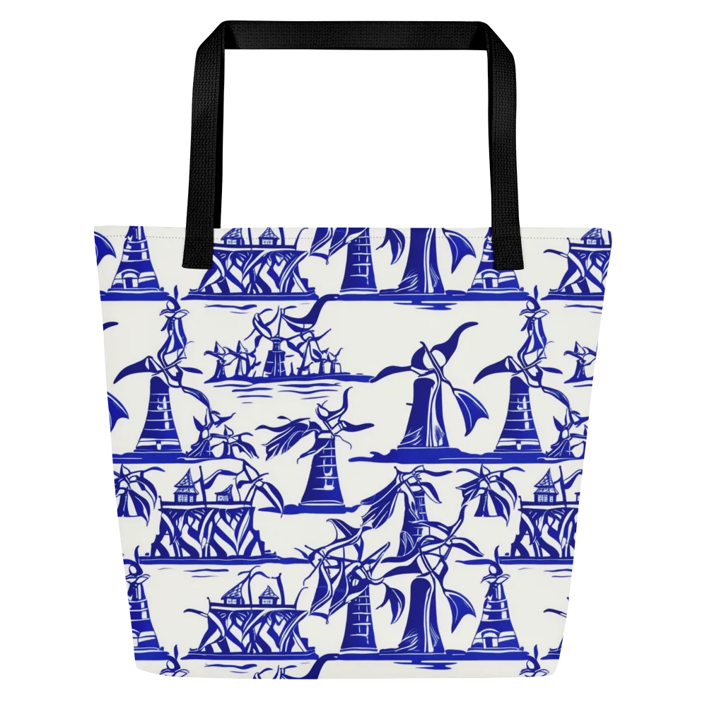 Cobalt Coastline on Large Tote Bag W/ Pocket — Front