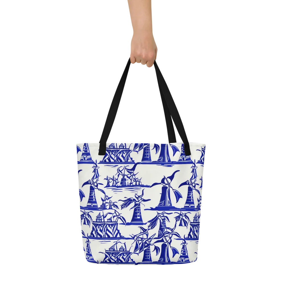 Cobalt Coastline on Large Tote Bag W/ Pocket — Front