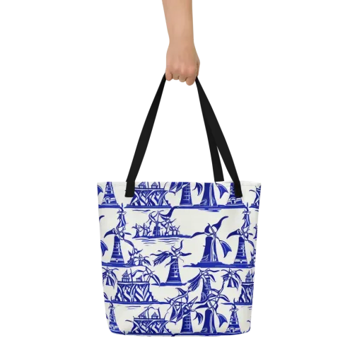 Cobalt Coastline on a Large Tote Bag W/ Pocket