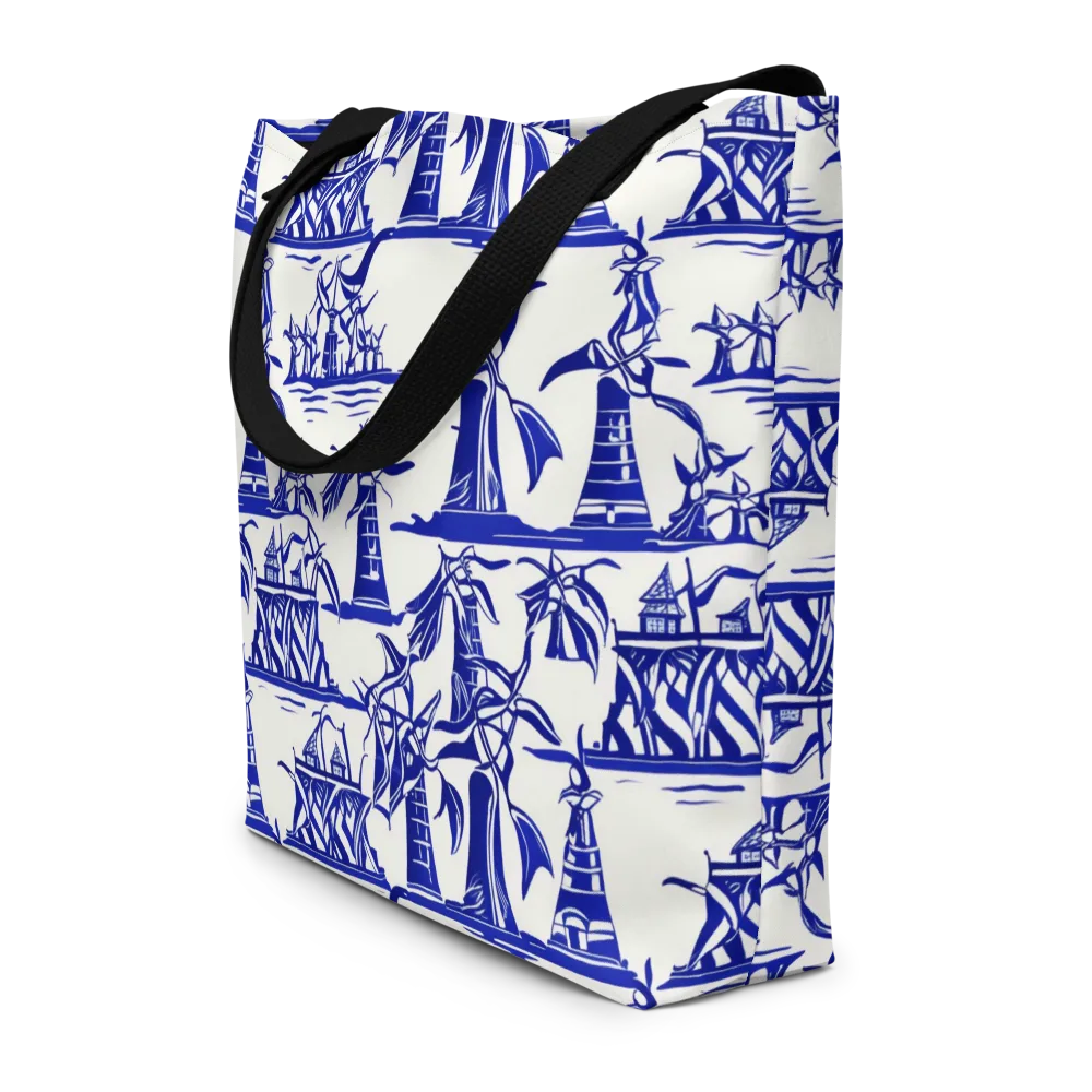Cobalt Coastline on Large Tote Bag W/ Pocket — Front
