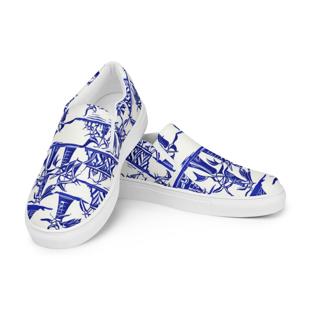 Cobalt Coastline on Women's Slip-On Canvas Shoes — Left Front