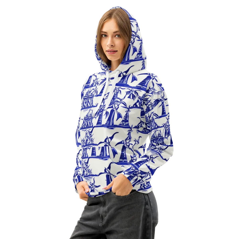 Cobalt Coastline on Cotton Hoodie — Left Front