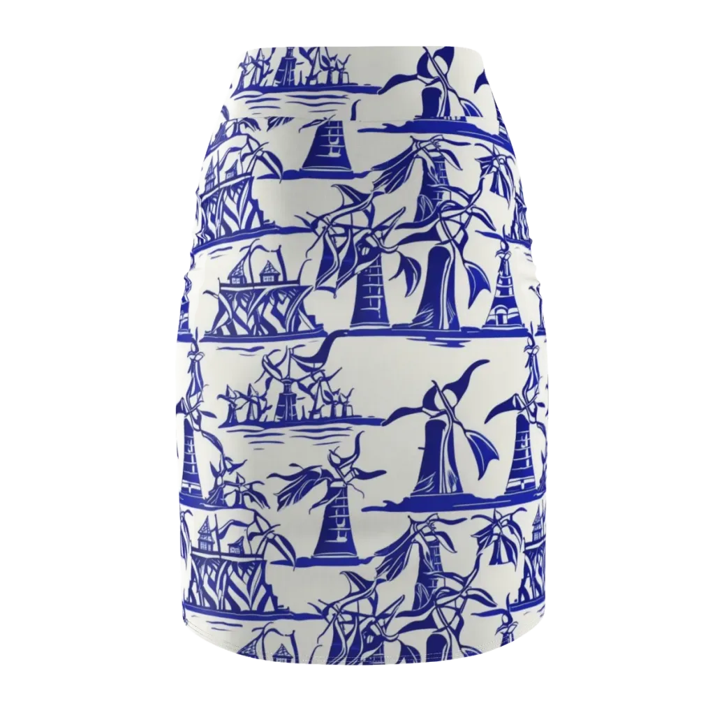 Cobalt Coastline on Pencil Skirt — Back