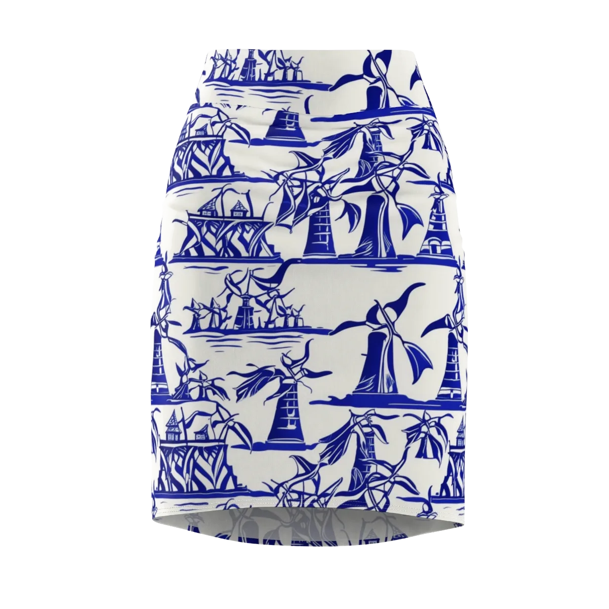 Cobalt Coastline on Pencil Skirt — Front