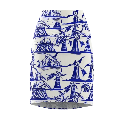 Cobalt Coastline on a Pencil Skirt