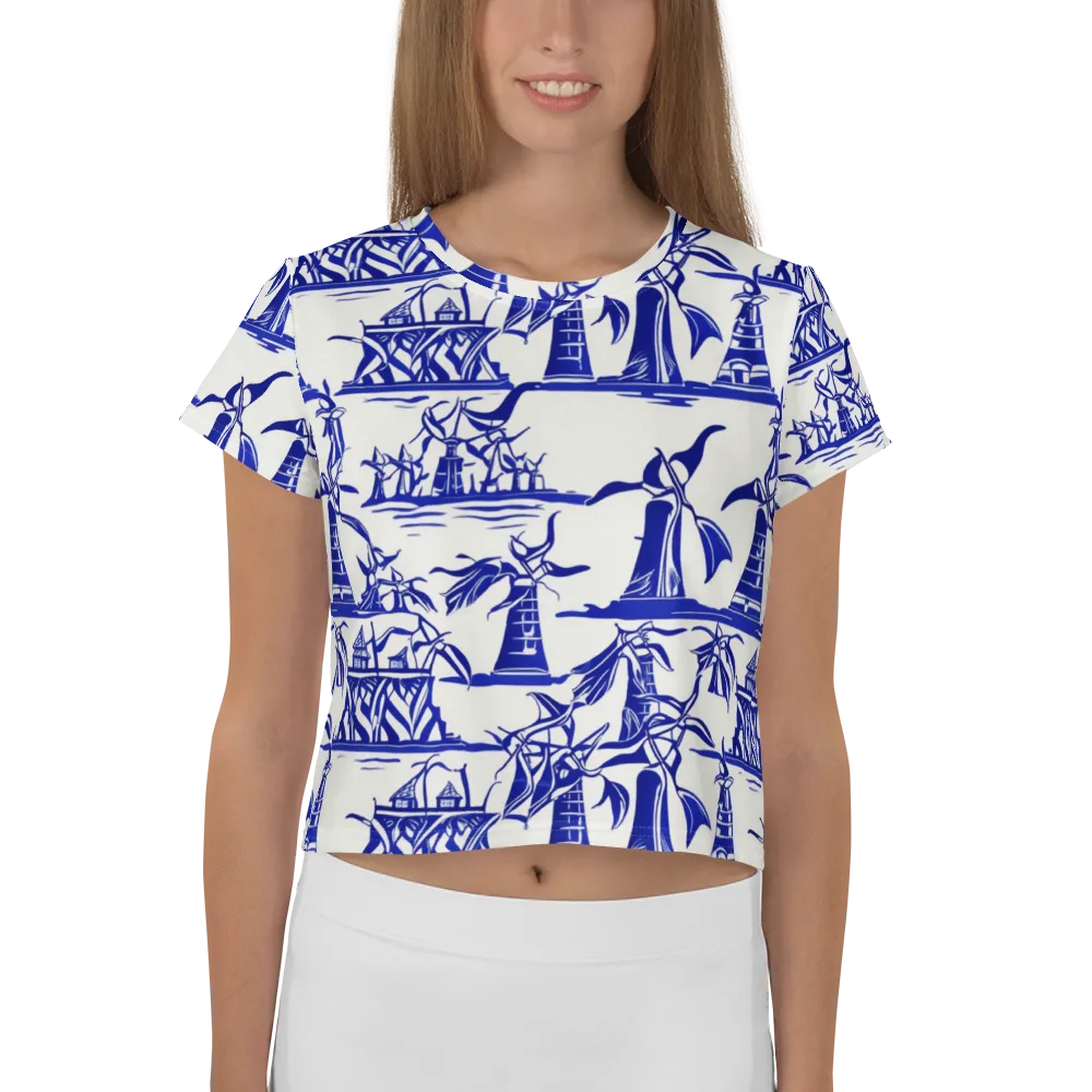 Cobalt Coastline on Crop Tee — Front