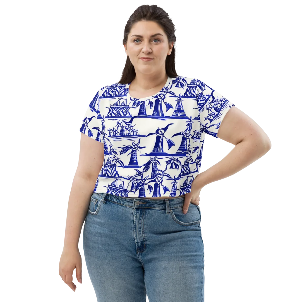 Cobalt Coastline on Crop Tee — Front