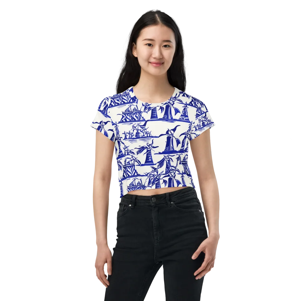 Cobalt Coastline on Crop Tee — Front